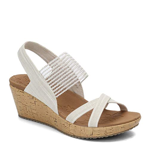 Skechers Damen Beverlee HIGH Tea Sandalen, Natural Sparkle Linen/Gore Trim, 39 EU von Skechers