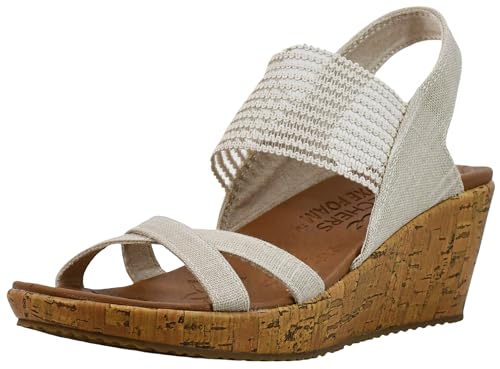 Skechers Damen Beverlee HIGH Tea Sandalen, Natural Sparkle Linen/Gore Trim, 41 EU von Skechers