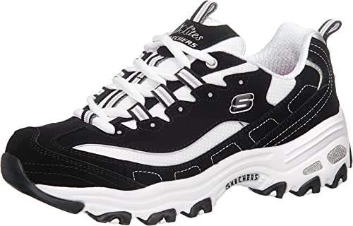 Skechers Damen D'lites Biggest Fan Sneaker, Black Trubuck White Mesh Silver Trim, 35 EU von Skechers