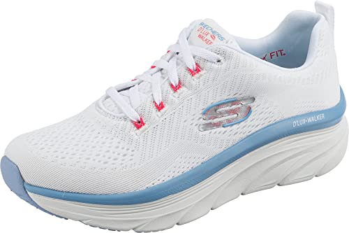 Skechers Damen D'LUX Walker Fresh Finesse Sneaker, White Mesh/Pink & Blue Trim, 39.5 EU von Skechers