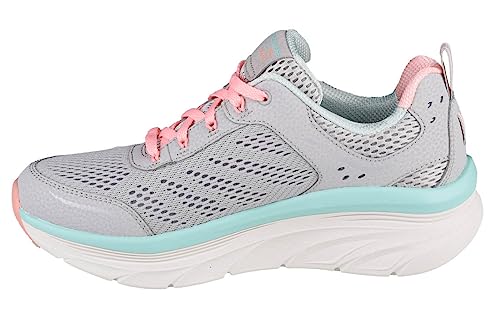 Skechers Damen D'lux Walker Infinite Motion Sneakers, Gray Leather Mesh Coral Mint Trim, 37 EU von Skechers