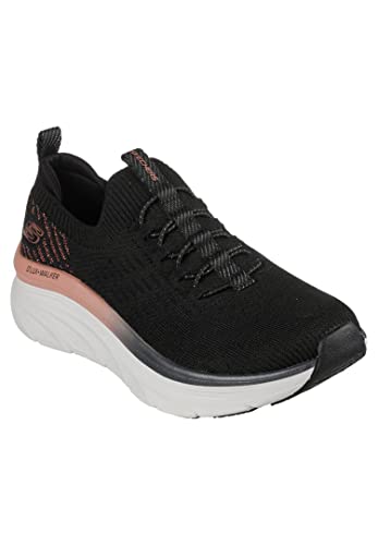 Skechers Damen D'LUX Walker LET IT Glow Sneaker, Black Knit/Rose Gold Trim, 38.5 EU von Skechers