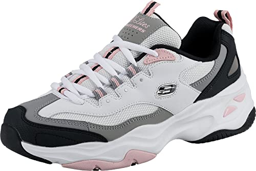 Skechers Damen D'lites 4.0 Fresh Diva Sneaker, White Leather Mesh Black Pink Trim, 35 EU von Skechers