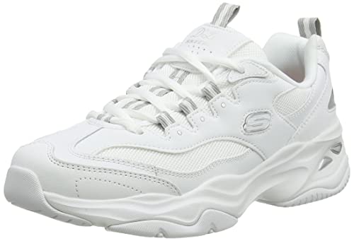 Skechers Damen D'lites 4.0 Fresh Diva Sneaker, White Leather Mesh Gray Trim, 38.5 EU von Skechers