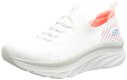 Skechers Damen D'lux Walker Star Stunner Sneaker, Bianco Weiß Strick Neon Coral Trim, 41 EU von Skechers