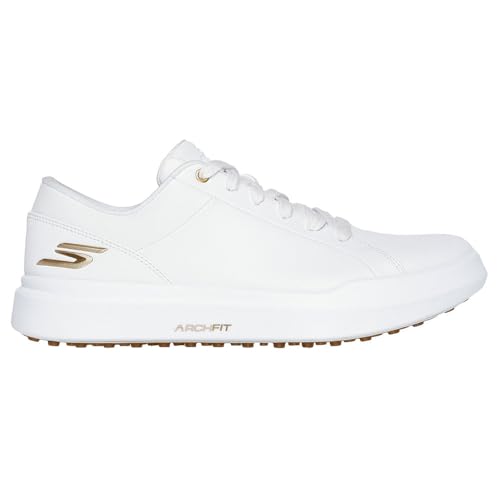 Skechers Go Golf Damen Drive 6 Arch Leder Relaxed Fit Wasserdicht Golfschuh Sneaker, Weiß/Gold, 38 EU von Skechers Go Golf
