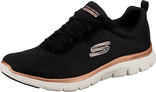 Skechers Damen Flex Appeal 4.0 Brilliant View Sneaker, Black Mesh Rose Gold Trim, 38.5 EU von Skechers