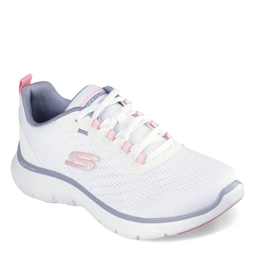 Skechers Damen Flex Appeal 5.0, Weißes Netzgewebe, rosafarbener hellblauer Besatz, 36 EU von Skechers