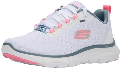 Skechers Damen Flex Appeal 5.0, Weißes Netzgewebe, rosa und hellblauer Rand, 37 EU von Skechers