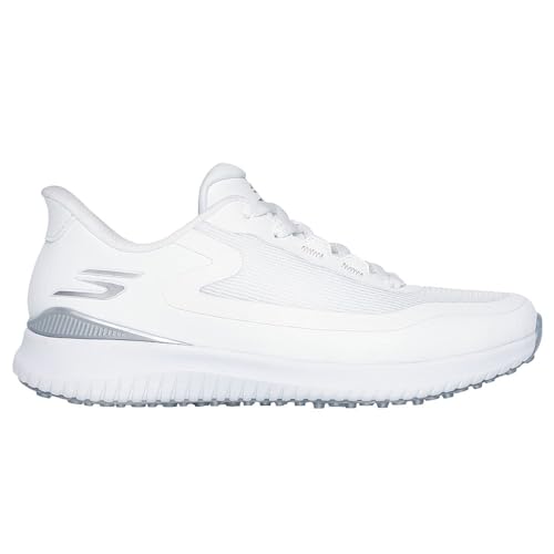 Skechers Women's Flight Slip-in Spikeless Golf Shoe Sneaker, weiß/silberfarben, 39.5 EU von Skechers Go Golf