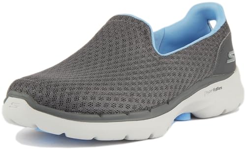 Skechers Damen Go Walk 6 Big Splash Sneaker, Grey Textile Blue Trim, 37 EU von Skechers