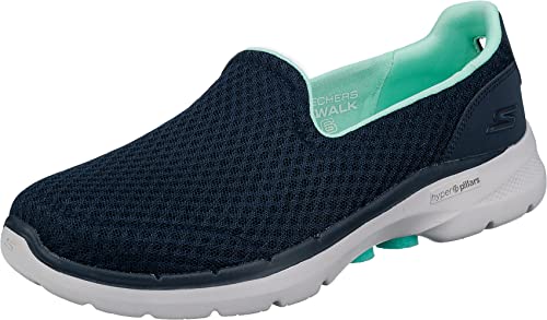 Skechers Damen Go Walk 6 Big Splash Sneaker, Navy Textile Turquoise Trim, 38 EU von Skechers