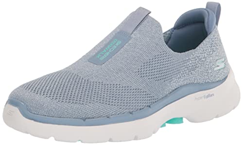 Skechers Damen Go Walk 6 Glimmering Sneaker, Blue Textile Turquoise Trim, 37 EU von Skechers