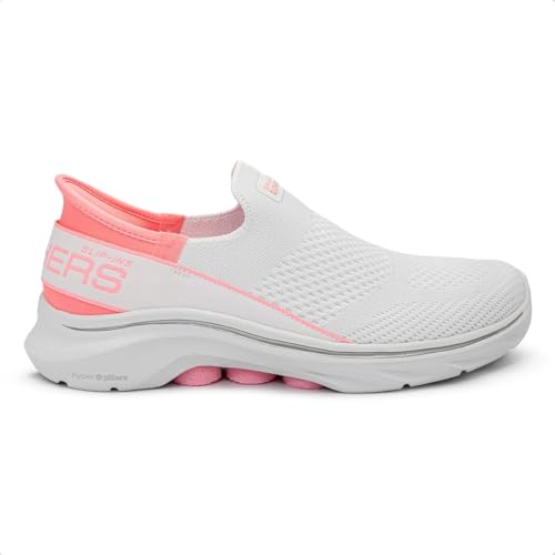 Skechers Damen GO Walk 7 MIA, White Textile/Neon Pink Trim, 38 EU von Skechers