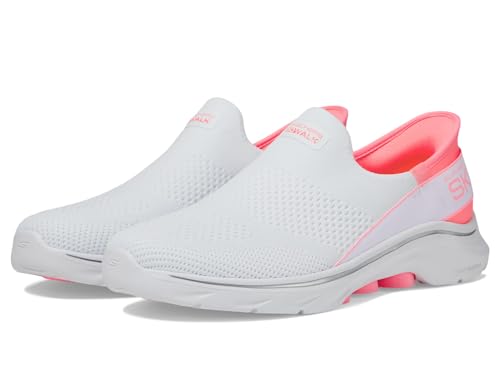 Skechers Damen GO Walk 7 MIA, White Textile Neon Pink Trim, 39 EU von Skechers
