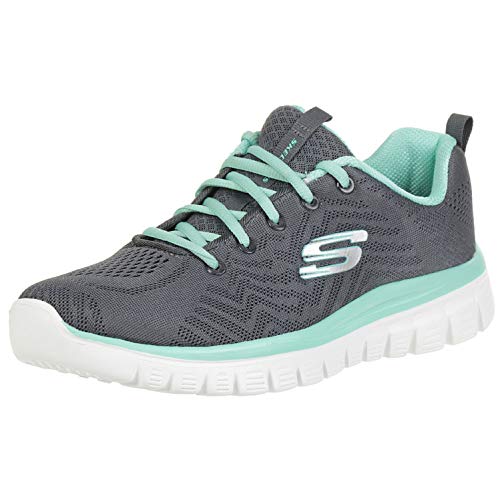 Skechers Damen Graceful-get Connected-12615 Sneakers, Charcoal Mesh Green Trim, 38.5 EU von Skechers