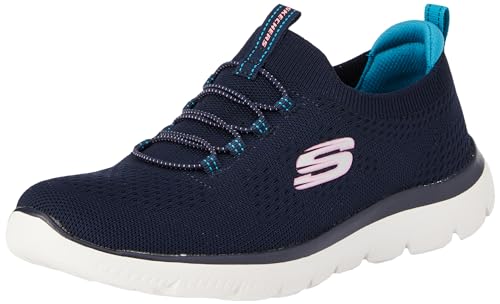 Skechers Damen Gipfel, Marineblauer Strick, blaugrün-rosa Rand, 37 EU von Skechers