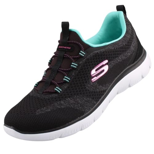 Skechers Damen Gipfel Neue Natur, Schwarz gestrickt rosa Aqua Trim, 38.5 EU von Skechers