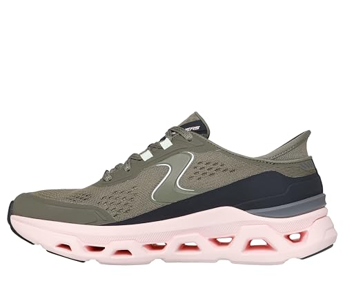 Skechers Damen Glide-Step Altus Sneaker, Olive Synthetic/Mesh/Pink Trim, 39 EU von Skechers