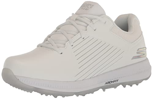 Skechers Damen Go Golf Elite 5 Arch Fit Wasserdichter Golfschuh Sneaker, Weiß/Silber, 39 EU von Skechers