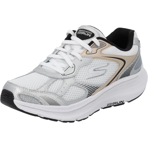 Skechers Damen Running Shoes, White Leather/Silver Trim, 36 EU von Skechers