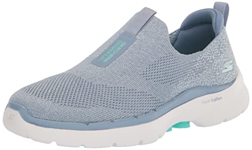 Skechers Damen Go Walk 6 Glimmering Sneaker, Blue Textile Turquoise Trim, 38.5 EU von Skechers