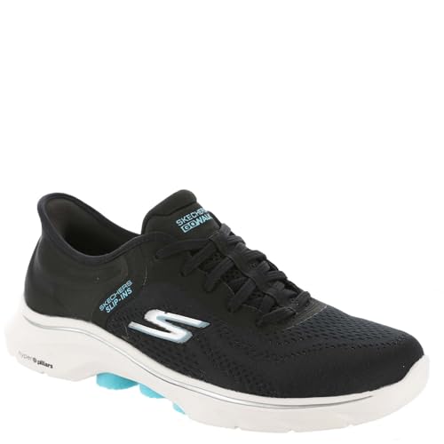 Skechers Damen Go Walk 7 Valin Sneaker, Black Textile/Aqua Trim, 36 EU von Skechers