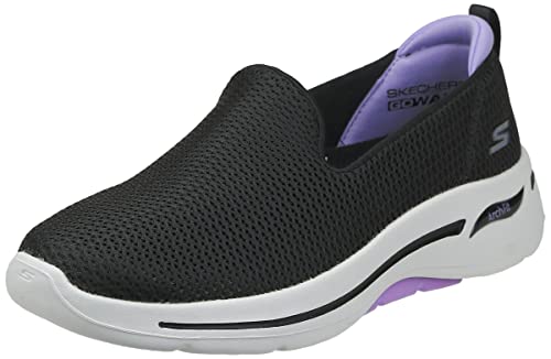 Skechers Damen Go Walk Arch Fit Idyllic Sneaker, Schwarzer Textil-Lavendel-B, 43 EU von Skechers