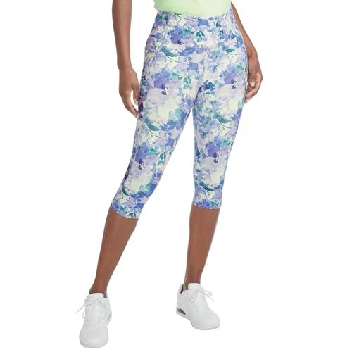 Skechers Damen Gowalk High Waisted Capri Leggings, Blaue Meereslandschaft mit Blumenmuster, Groß von Skechers