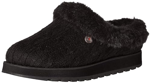 Skechers Damen Keepsakes - Ice Angel Low-Top Slipper, Black Cable Knit Sweater Faux Fur Trim, 36.5 EU von Skechers