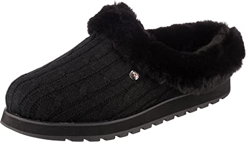 Skechers Damen Keepsakes - Ice Angel Low-Top Slipper, Black Cable Knit Sweater Faux Fur Trim, 38 EU von Skechers