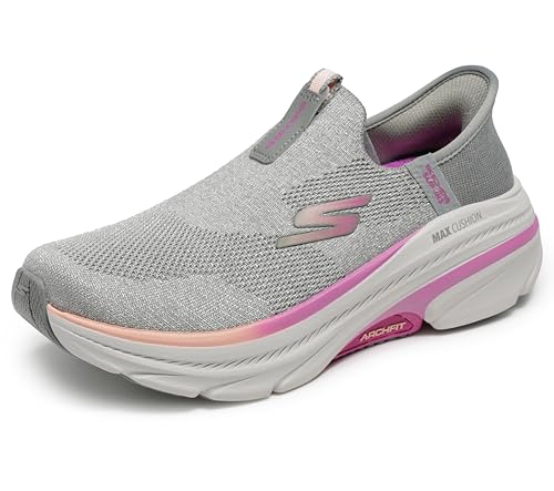 Skechers Damen Max Cushioning Arch Fit 2.0 Cambridge Sneaker, Gray Textile/Pink Trim, 39.5 EU von Skechers