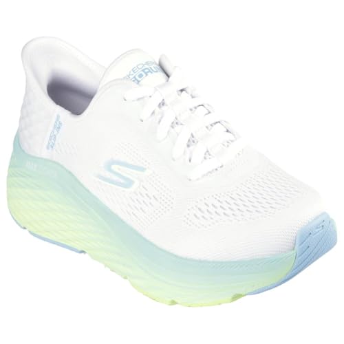 Skechers Damen Max Cushioning Elite 2.0 Solace Hands Free Slip-ins Sneaker, Weiß/Blau/Limette, 37.5 EU von Skechers