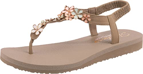 Skechers Damen Meditation – Glas Gänseblümchen Flipflop, Taupe Multi, 35 EU von Skechers