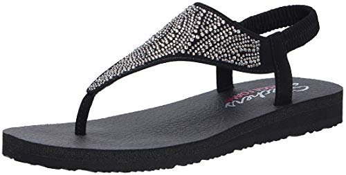 Skechers Damen Meditation New Moon Zehentrenner, Black Mitobuck/Smoke Rhinestone, 39 EU von Skechers