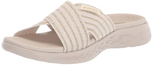 Skechers Damen On-The-go 600-Crossband Slide Schiebe-Sandalen, Natur, 42.5 EU Schmal von Skechers