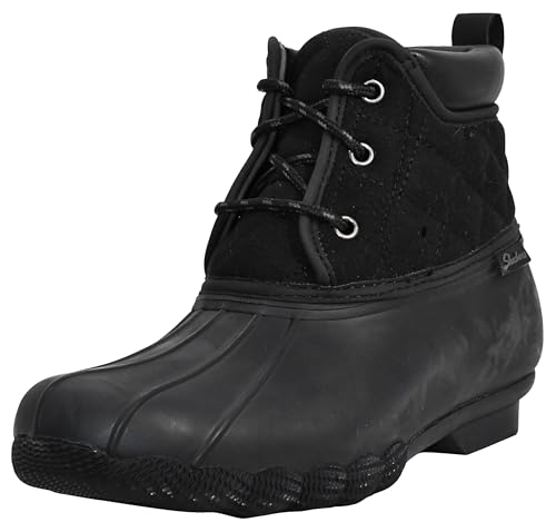Skechers Damen Pond – Lil Puddles – mittelhoher gesteppter Schnürstiefel mit wasserdichter Außensohle Gummistiefel, Schwarz, 40 EU von Skechers