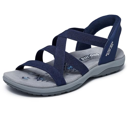 Skechers Damen Reggae Slim – Stretch Flex Hands Free Slip-ins Sandals, Navy Knit Gore, 39 EU von Skechers
