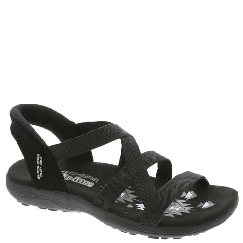 Skechers Slip-ins Reggae Slim - Stretch Flex Hands Free Damensandalen, Schwarz/Schwarz, 9 Wide von Skechers