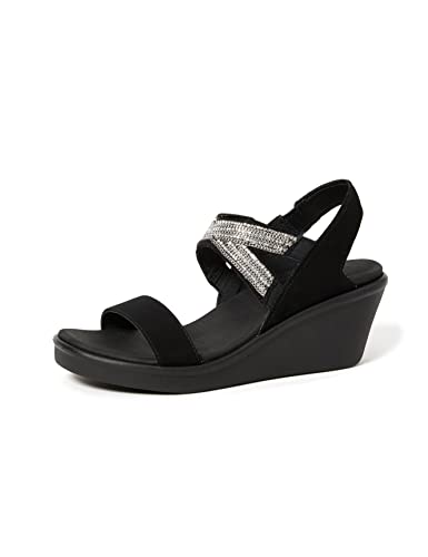 Skechers Damen Rumble ON Chart Topper Slingback Sandalen, Black Mitobuck/Metal/Clear Rhinestone, 37 EU von Skechers