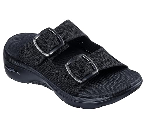 Skechers Damen-Sandalen mit zwei Bändern, Schwarz/Schwarz, 11 von Skechers