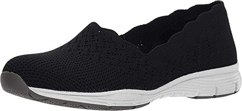 Skechers Damen Seager – Stat – Gewellter Kragen, Technischer Skech-Strick, Klassische Passform Slipper, Schwarz/Schwarz, 38 EU Weit von Skechers