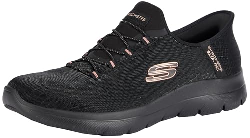 Skechers Damen Sneakers, Black Mesh/Black/Rose Gold Trim, 37 EU von Skechers