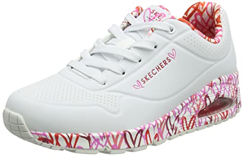 Skechers Damen UNO Loving Love Sneakers, White Durabuck/Red&Pink Mesh Trim, 41 EU von Skechers