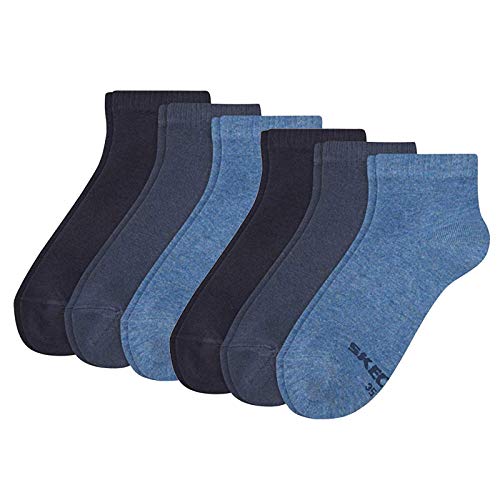 Skechers Damen Socken - Quarter, weicher Baumwollmix, einfarbig, Vorteilspack, 6er Pack (2x 3P), 35-42, Schwarz oder Weiß (35/38-6P, Blau) von Skechers