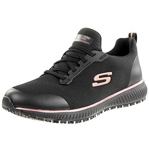 Skechers Damen Squad Sr Sneaker, Black Flat Knit Rose Gold Trim, 35 EU von Skechers