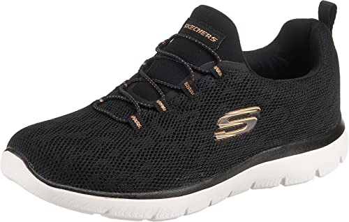 Skechers Damen Summits Leopard Spot sneakers, Black Mesh Rose Gold Trim, 37 EU von Skechers