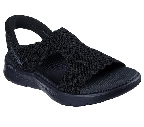 Skechers Damen T-Riemen Sandalen flach, Schwarz/Schwarz, 37 EU von Skechers