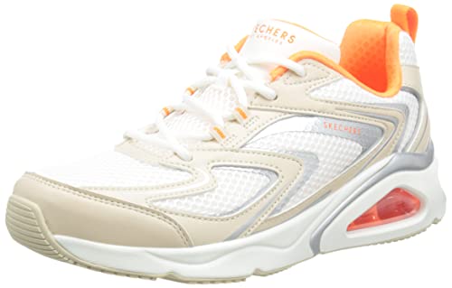 Skechers TRES-AIR Sneaker, Natural Duraleather/White Mesh/Orange Tri, 35 EU von Skechers