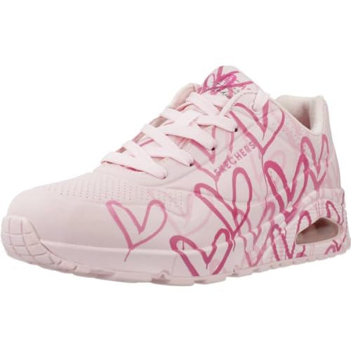 Skechers Damen UNO Spread The Love Sneaker, Pink W mehrfarbiger Herzdruck Durabuck Mesh, 36 EU von Skechers